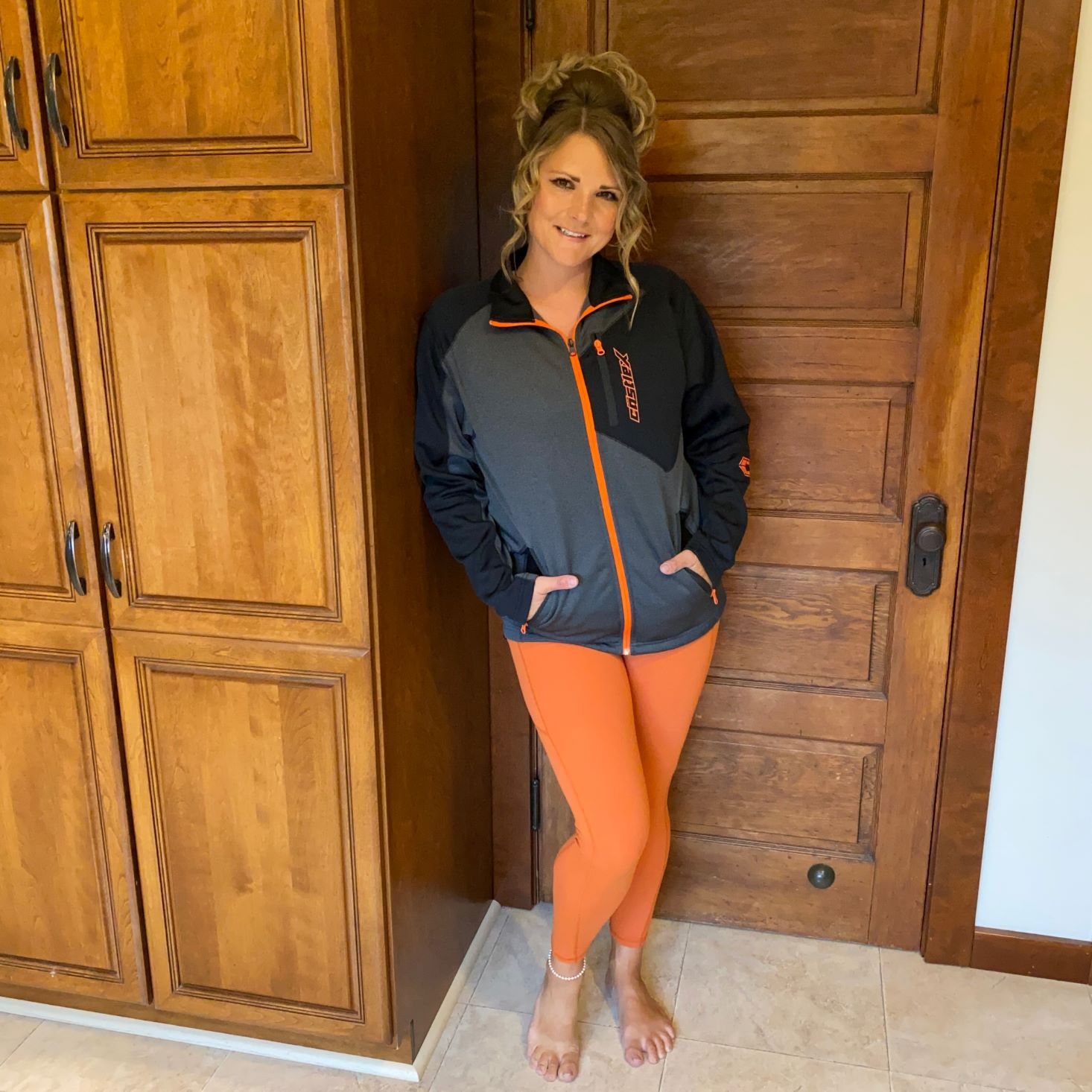 Becca shown wearing her brand new performancewear as a Fabletics VIP Member.