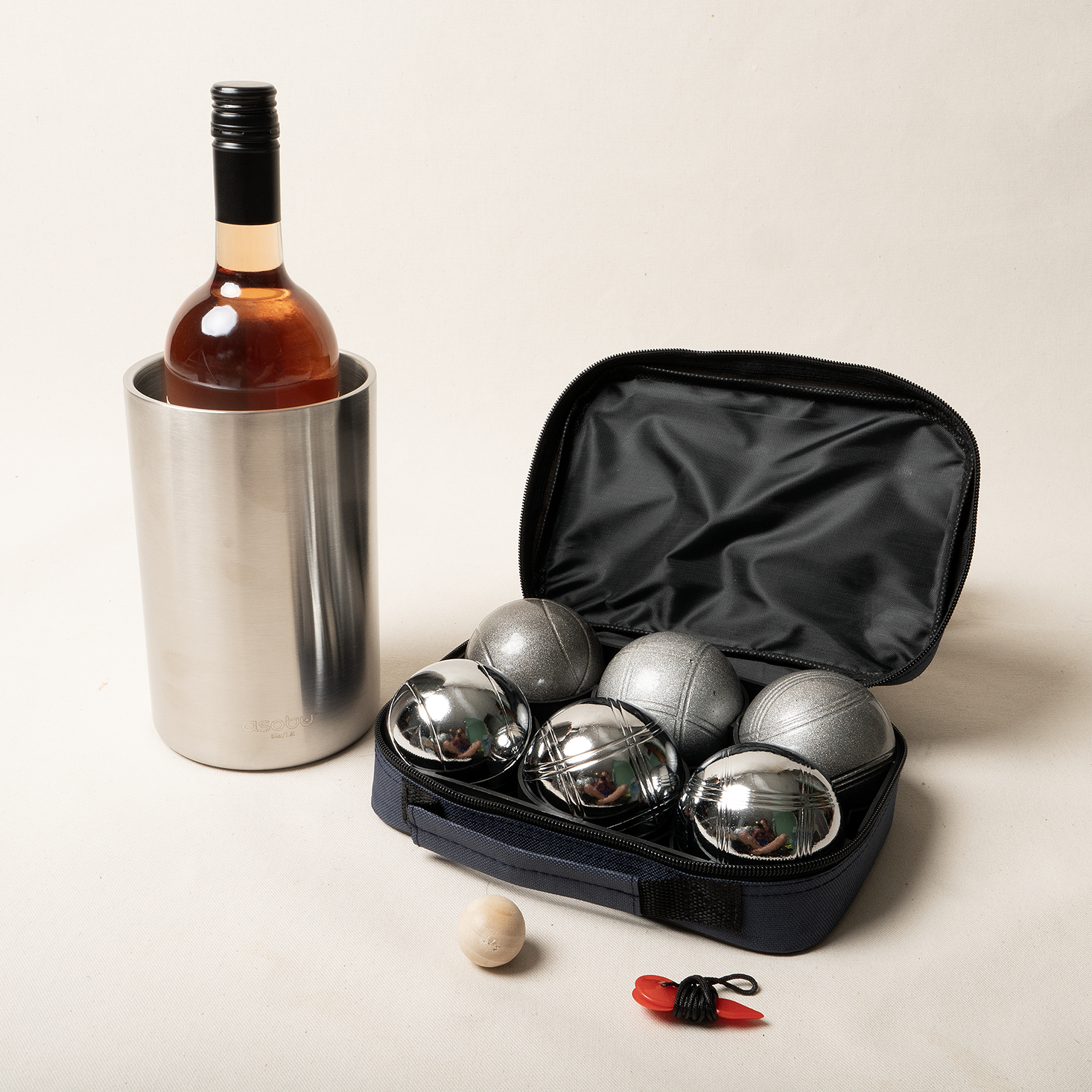 Bespoke Post included a wine chiller and six steel boules balls in this monthly shipment.