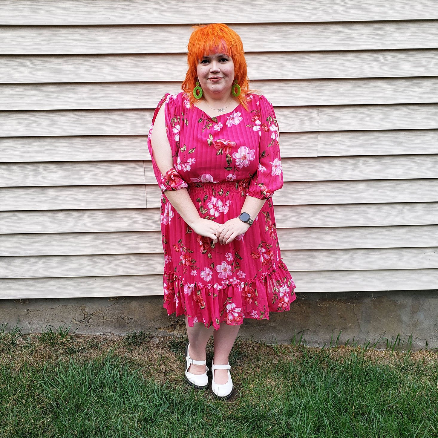 Nicole wearing her new Print Dress from her Gwynnie Bee subscription box.